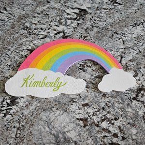 BRAND NEW WOOD RAINBOW SIGN PERSONALIZED WITH "KIMBERLY" (CAN BE PAINTED OVER)
